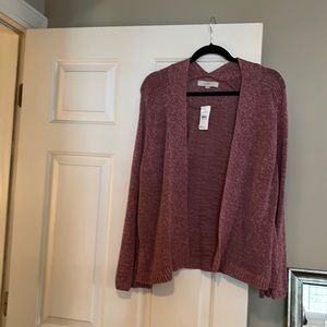 Loft ramie/cotton pink open cardigan with bell sleeves.